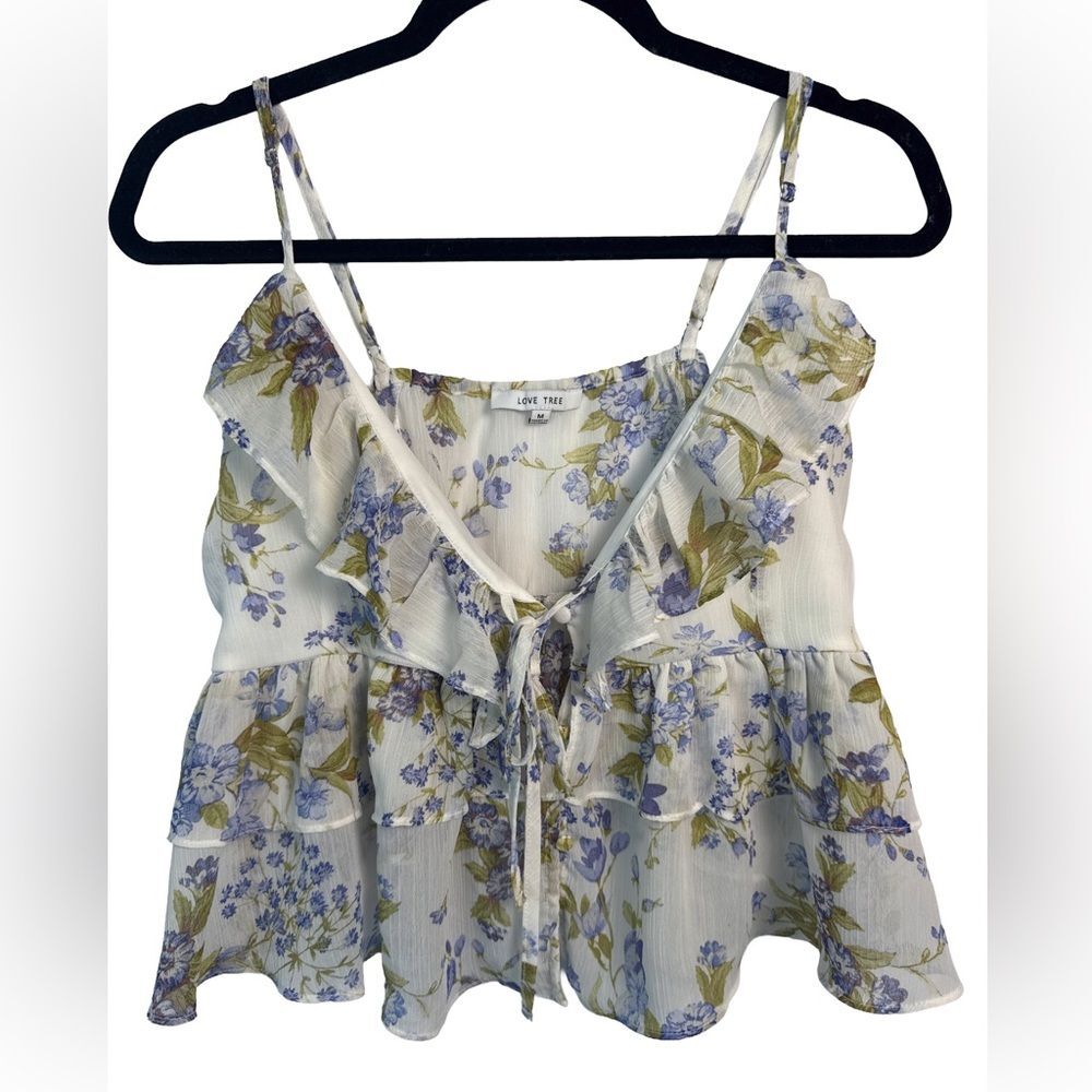 Love Tree Floral Ruffle Tie Front Crop Top Size M Boho Cottagecore